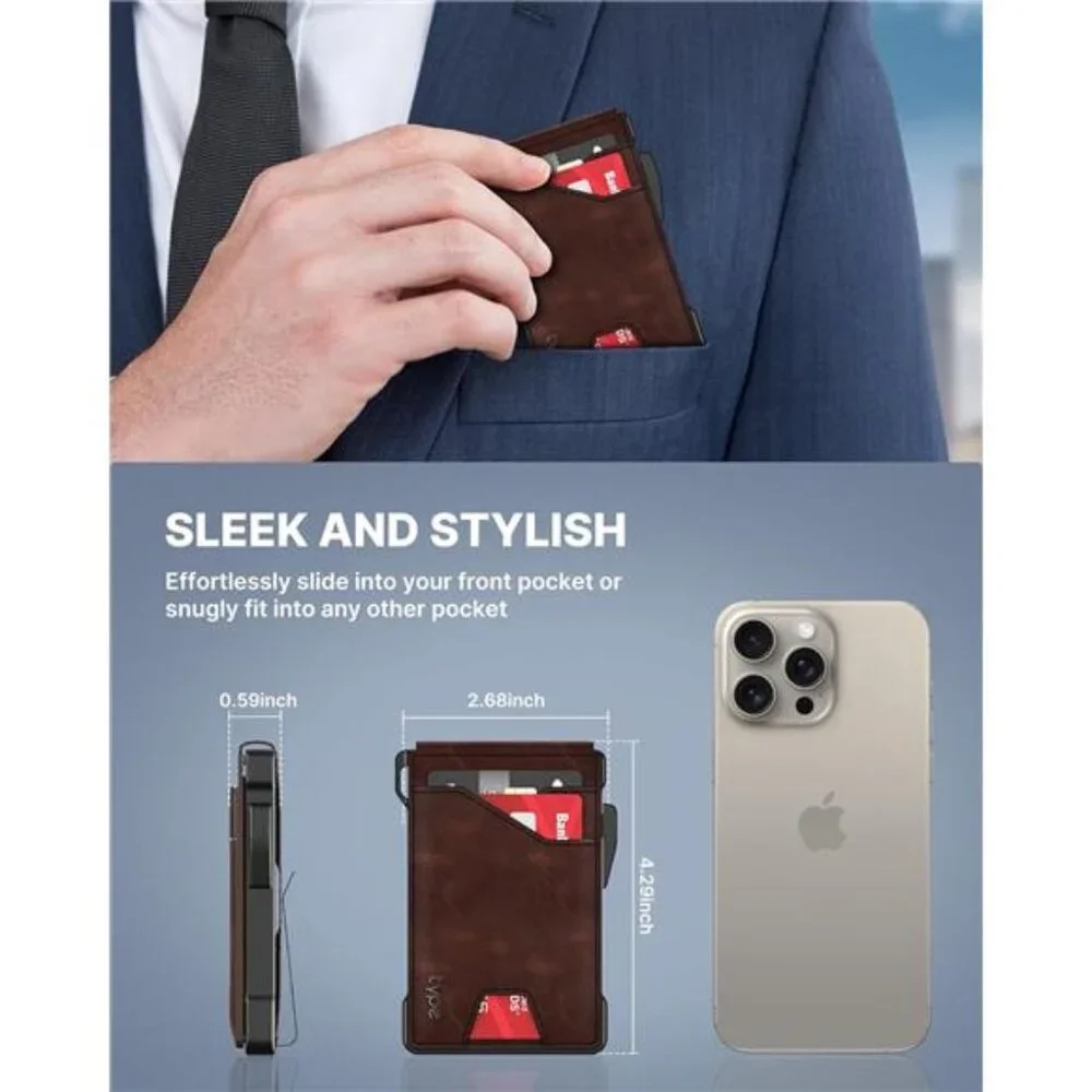 Tactical Wallet for Men Card Holder Pop Up Card Case Genuine Leather Slim